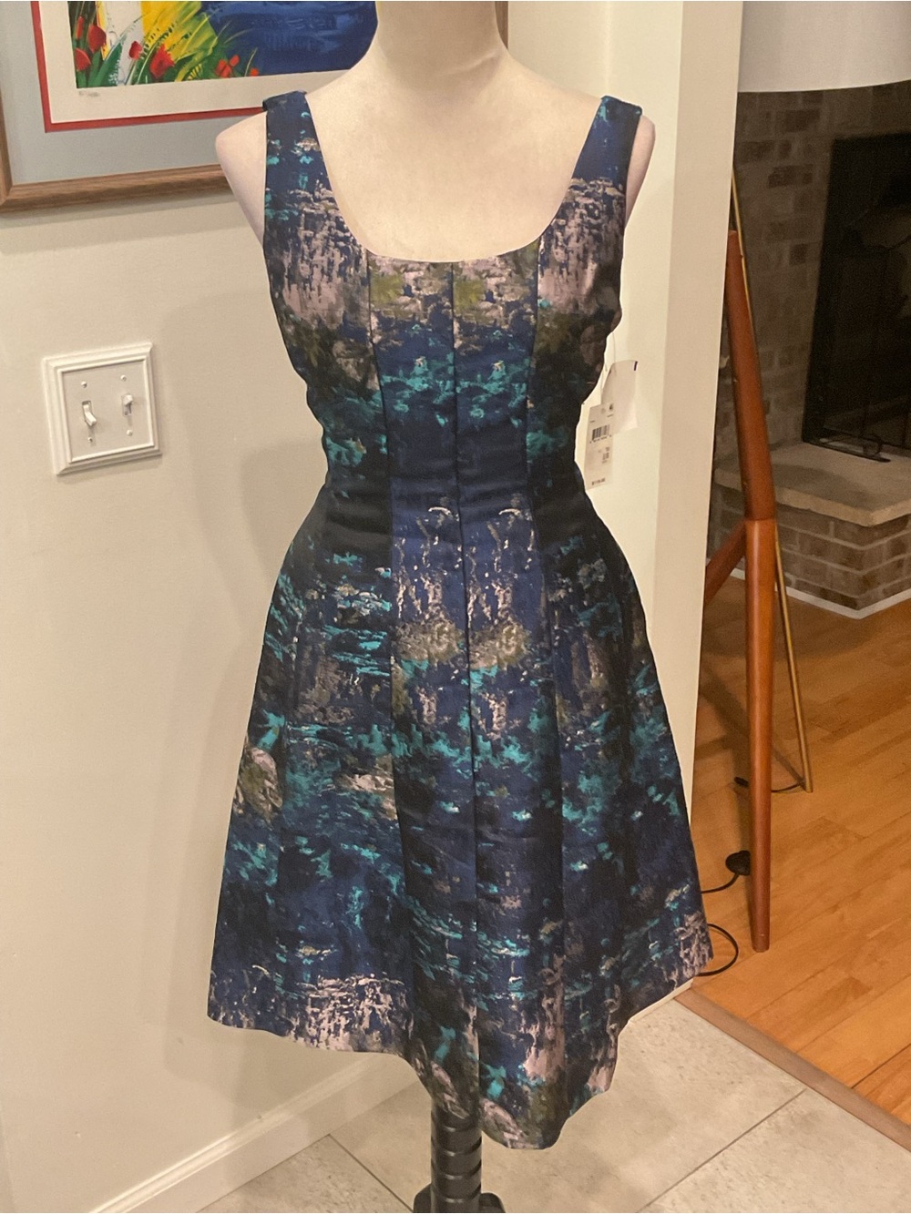 Donna Ricco Blue Green Printed Midi Dress